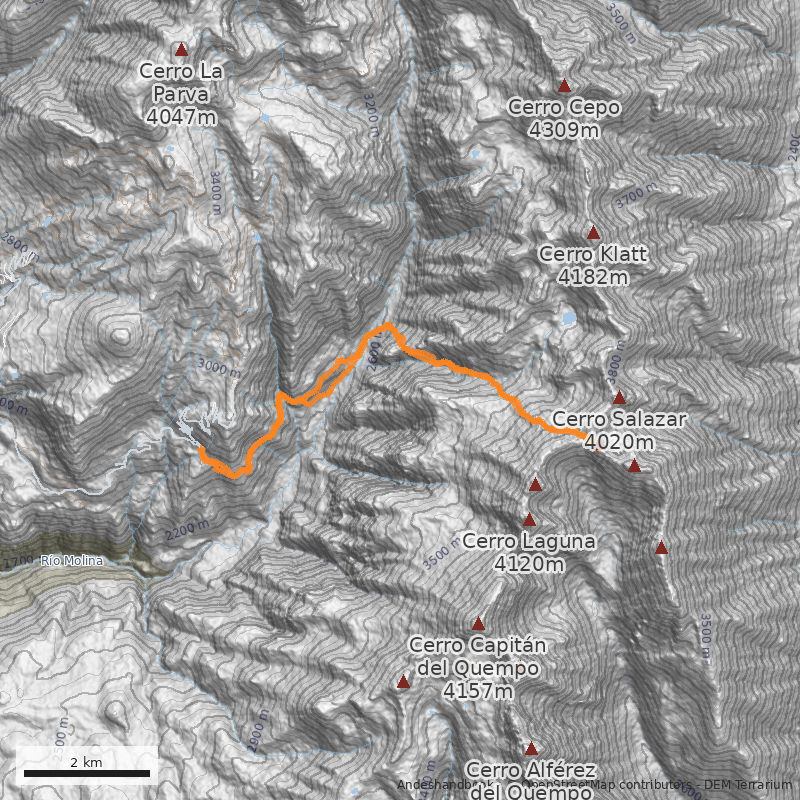Mapa Cara Oeste desde quebrada Los Arenales