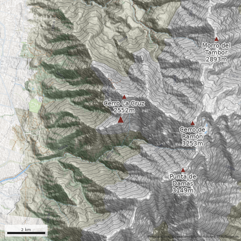 Mapa Directísima cara Suroeste por quebrada de Macul 