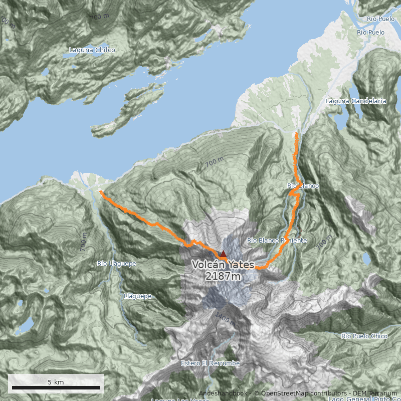 Mapa Travesia desde Cara Este: Puelo-Llaguepe
