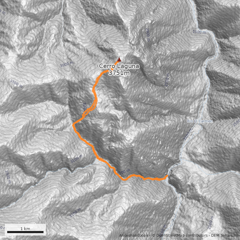 Mapa Quebrada Angostura y filo cara Suroeste