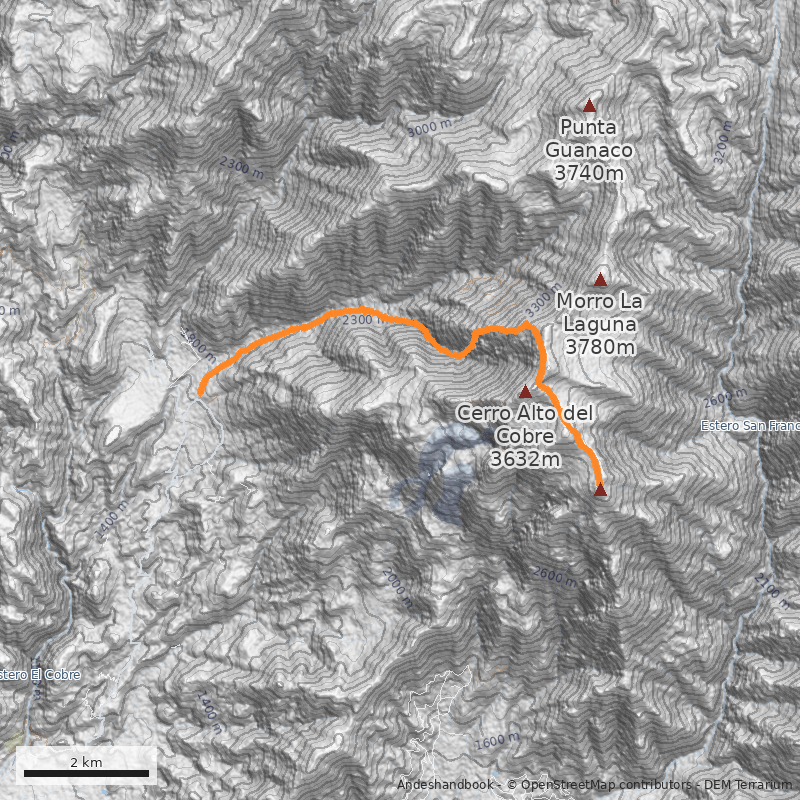 Mapa Cara Norte por Quebrada El Infiernillo 