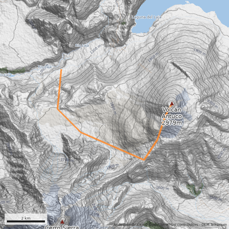 Mapa Cara sur vía trekking Sierra Velluda