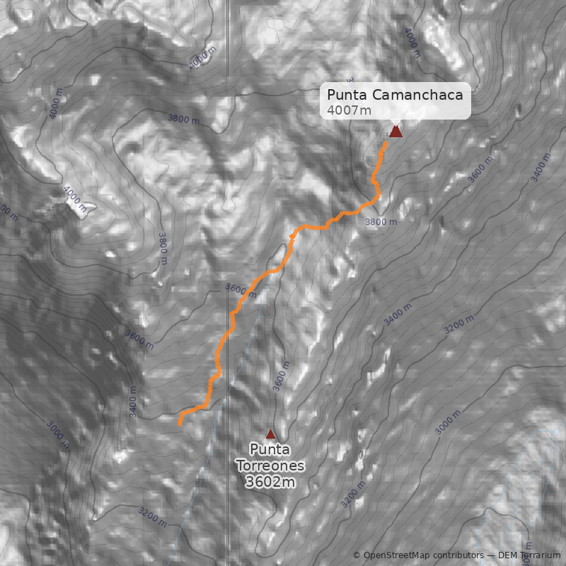 Mapa Arista sur-cumbre sur