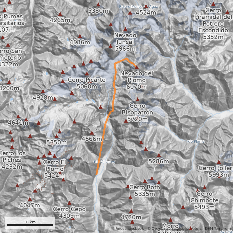 Mapa Cara norte, vertiente chilena