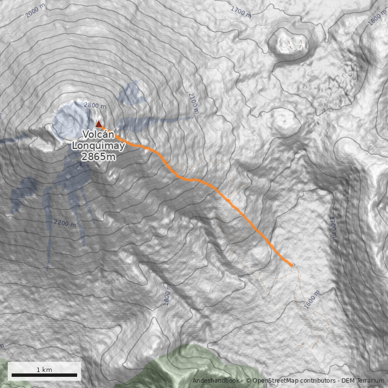 Mapa Filo sureste desde Corralco