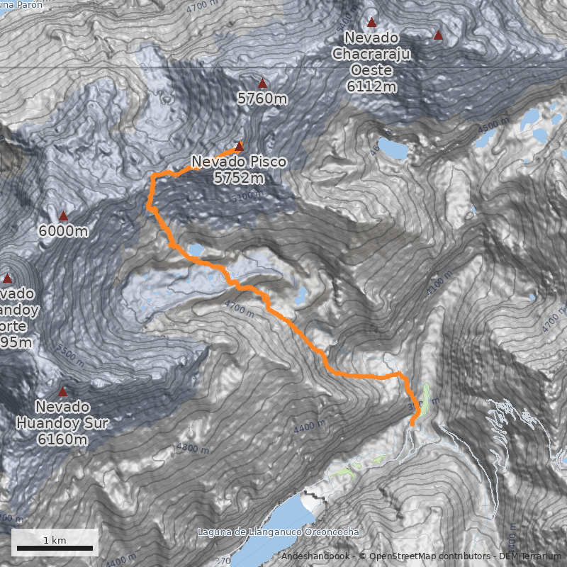 Mapa Ruta Normal (Arista Suroeste)