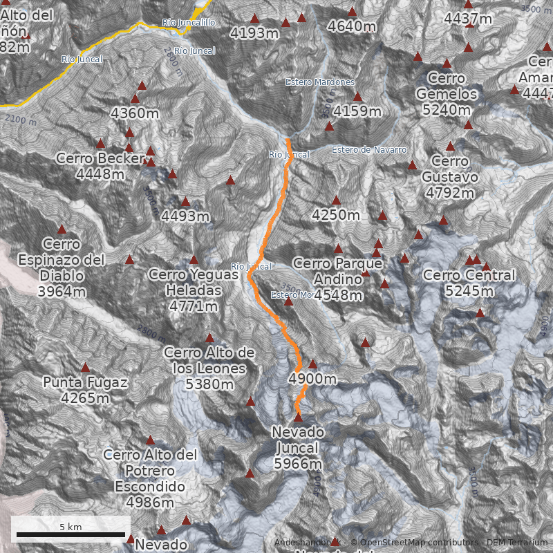 Mapa Canaleta paralela a glaciar Juncal Norte