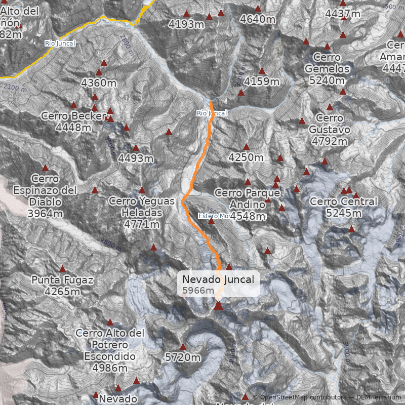 Mapa Canaleta paralela a glaciar Juncal Norte