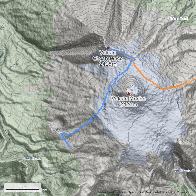 Mapa Arista sureste desde Huilo-Huilo