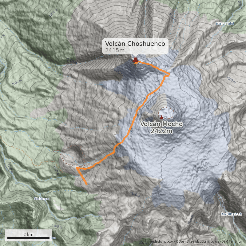 Mapa Arista sureste desde Huilo-Huilo