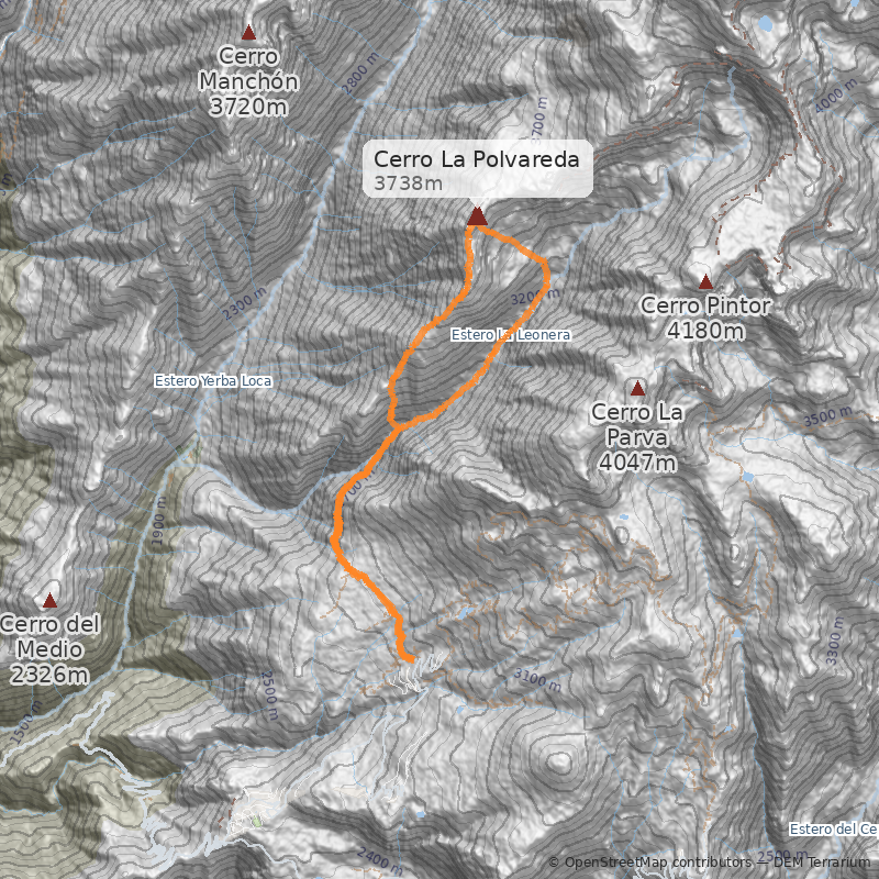 Mapa Estero Leonera desde La Parva