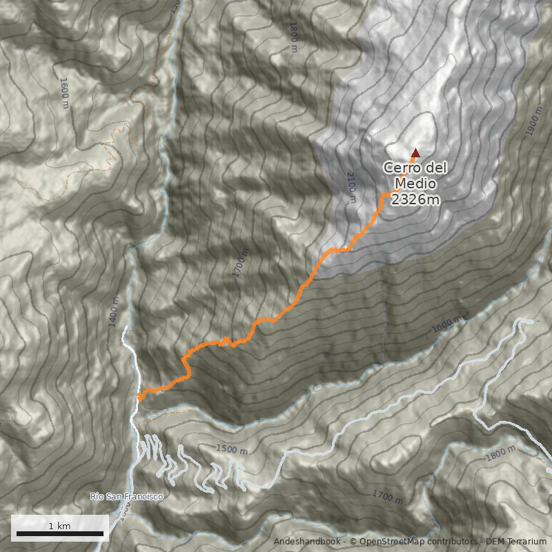 Mapa Normal desde camino a Los Bronces