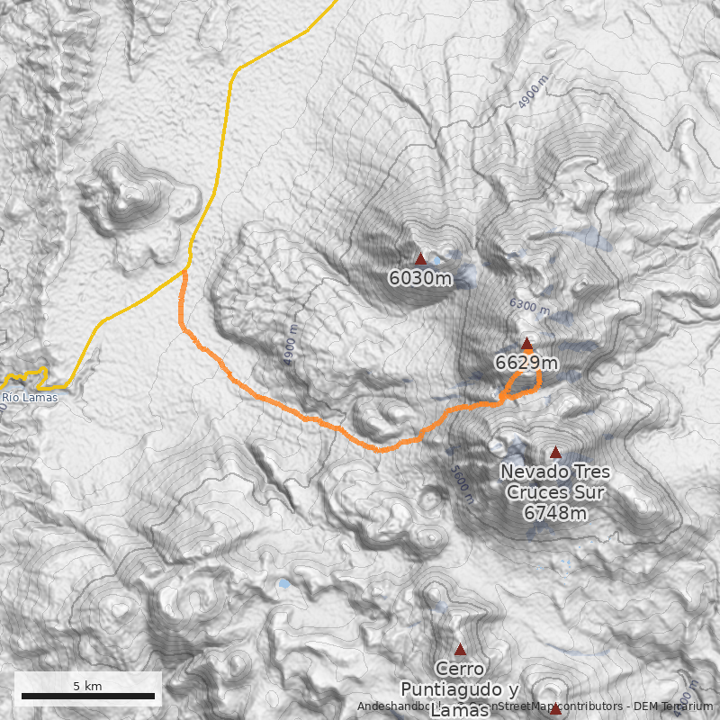 Mapa Cara Suroeste, desde el portezuelo