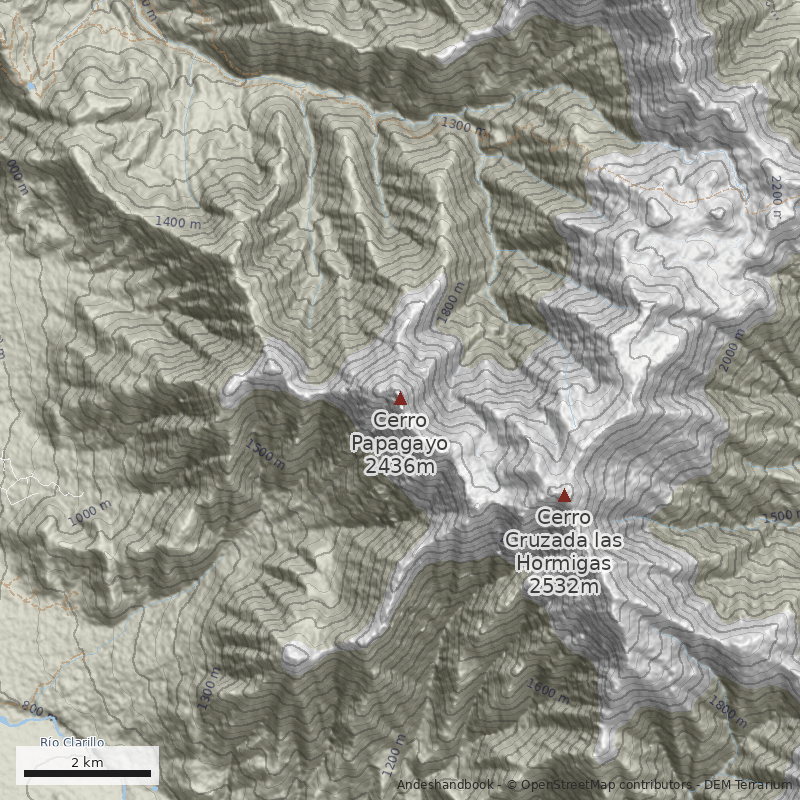 Mapa Quebrada Guajardo desde fundo El Cardo 