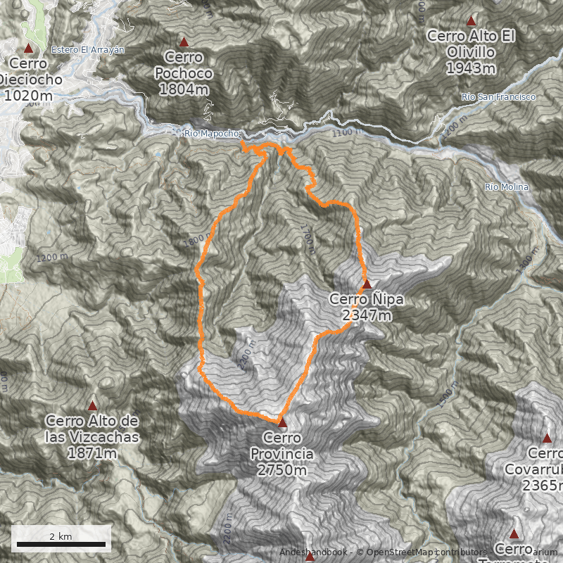 Mapa Arista Norte desde el Ñipa