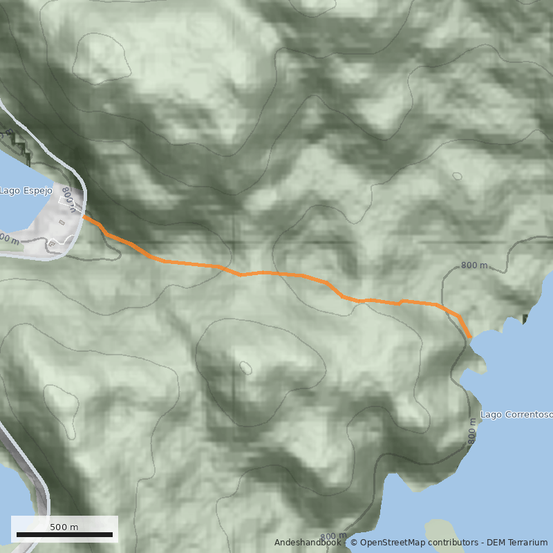 Mapa Lago Espejo a lago Correntoso