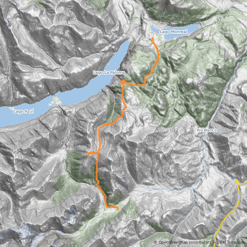 Mapa Travesía Lago Monreal - Río Turbio
