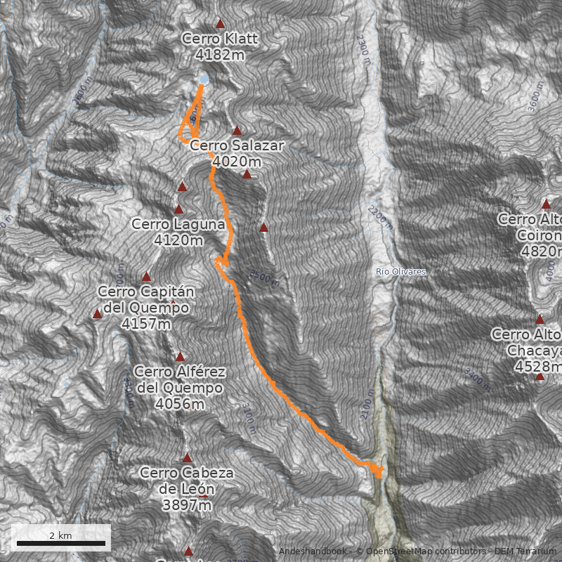 Mapa Laguna Arenales desde Río Olivares