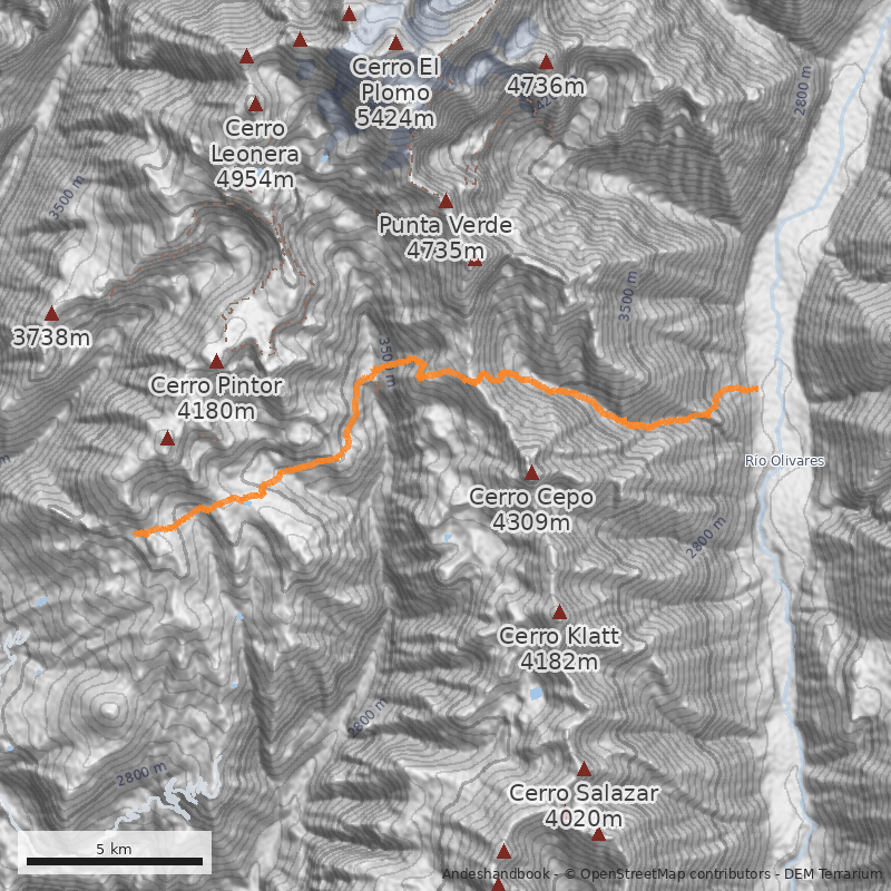 Mapa Travesía Piedra Numerada - Río Olivares por el Paso del Cepo