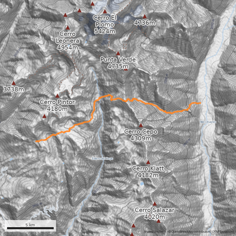 Mapa Travesía Piedra Numerada - Río Olivares por el Paso del Cepo