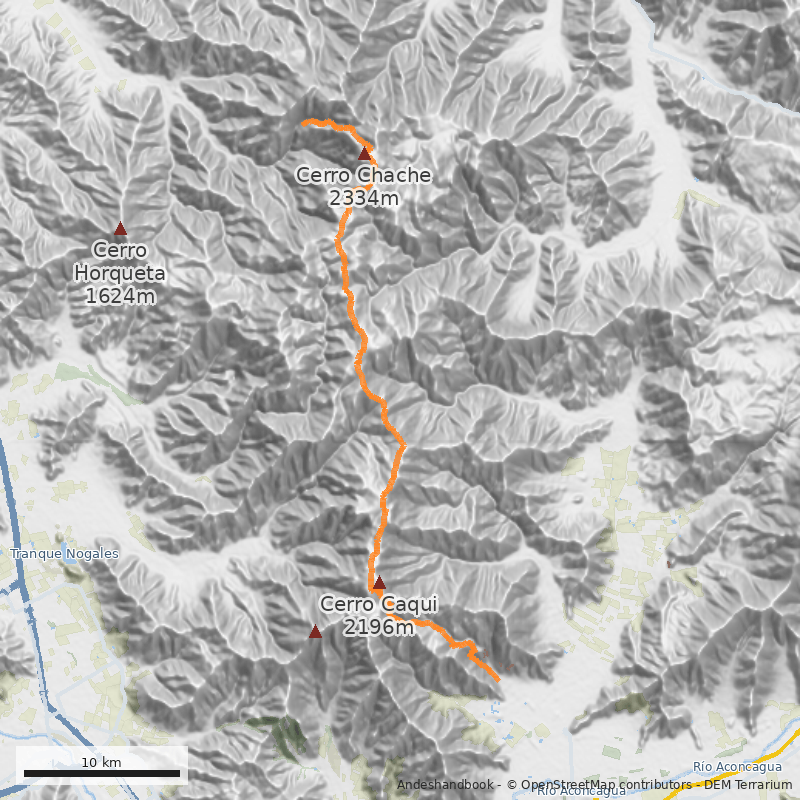 Mapa Travesía Cordillera El Melón: Chache-Caqui