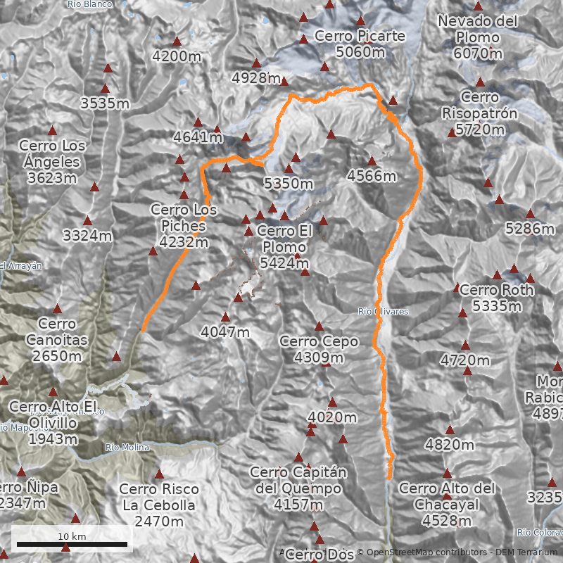Mapa Travesía Rio Olivares - Yerba Loca