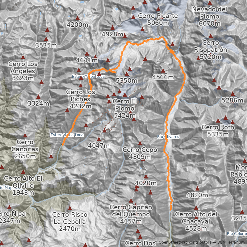 Mapa Travesía Rio Olivares - Yerba Loca