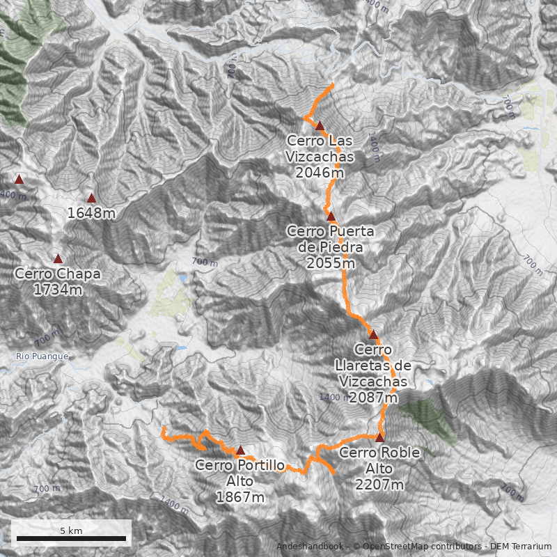 Mapa Travesía Las Vizcachas - Los Yuyos Colliguay