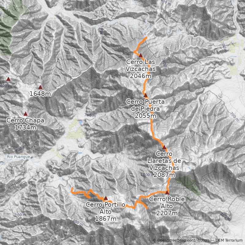 Mapa Travesía Las Vizcachas - Los Yuyos Colliguay