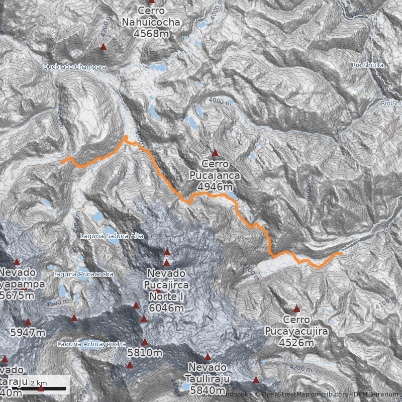 Mapa Travesía a la cara perfecta del Alpamayo 