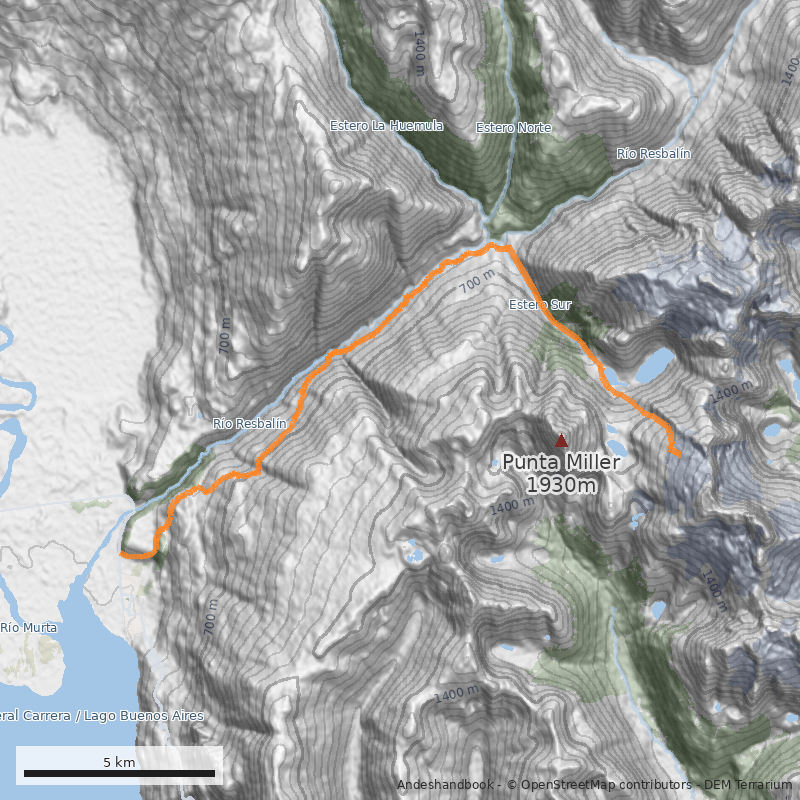 Mapa Laguna y glaciar Torre Sur del Avellano desde Bahía Murta