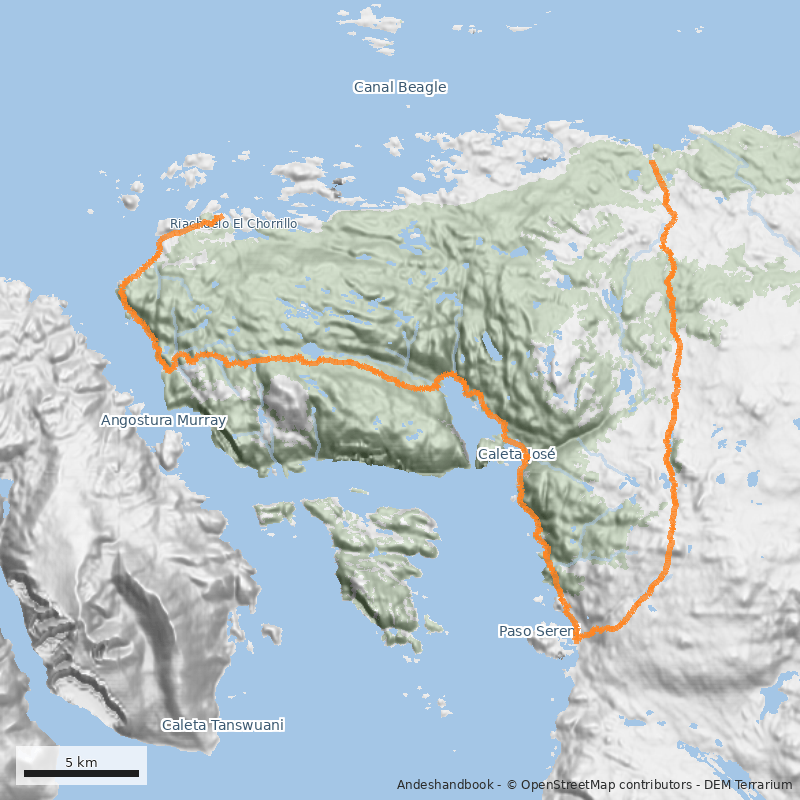 Mapa Travesía Puente Lum- Bahía Wulaia-Puerto Navarino