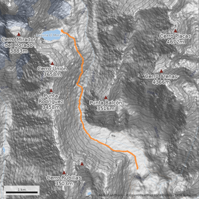 Mapa Laguna y Glaciar del Morado