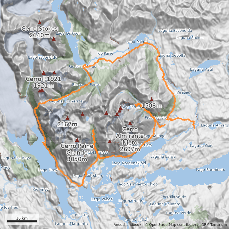 Mapa La O (Macizo del Paine)