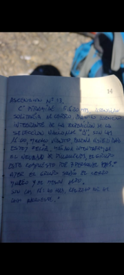 Testimonio de cumbre encontrado en cerro Pirámide