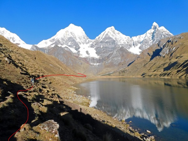 Ruta junto a la laguna Carhuacocha Ruta junto a la laguna Carhuacocha