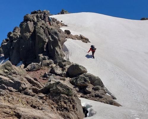 Pequeña pala de nieve y gateos para cumbre Malal del potroFoto: 15Dirección: NorteJose Herrera