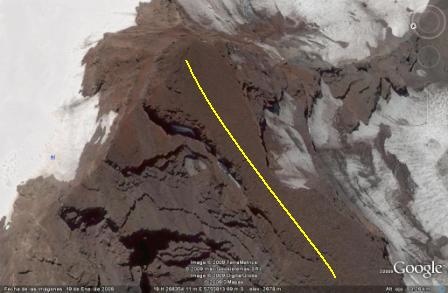 Ruta directa por el acarreo vista satelital.