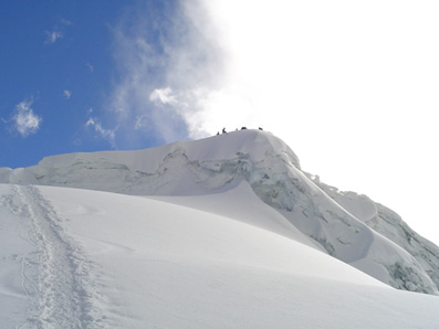 Inicio descenso por cara sur